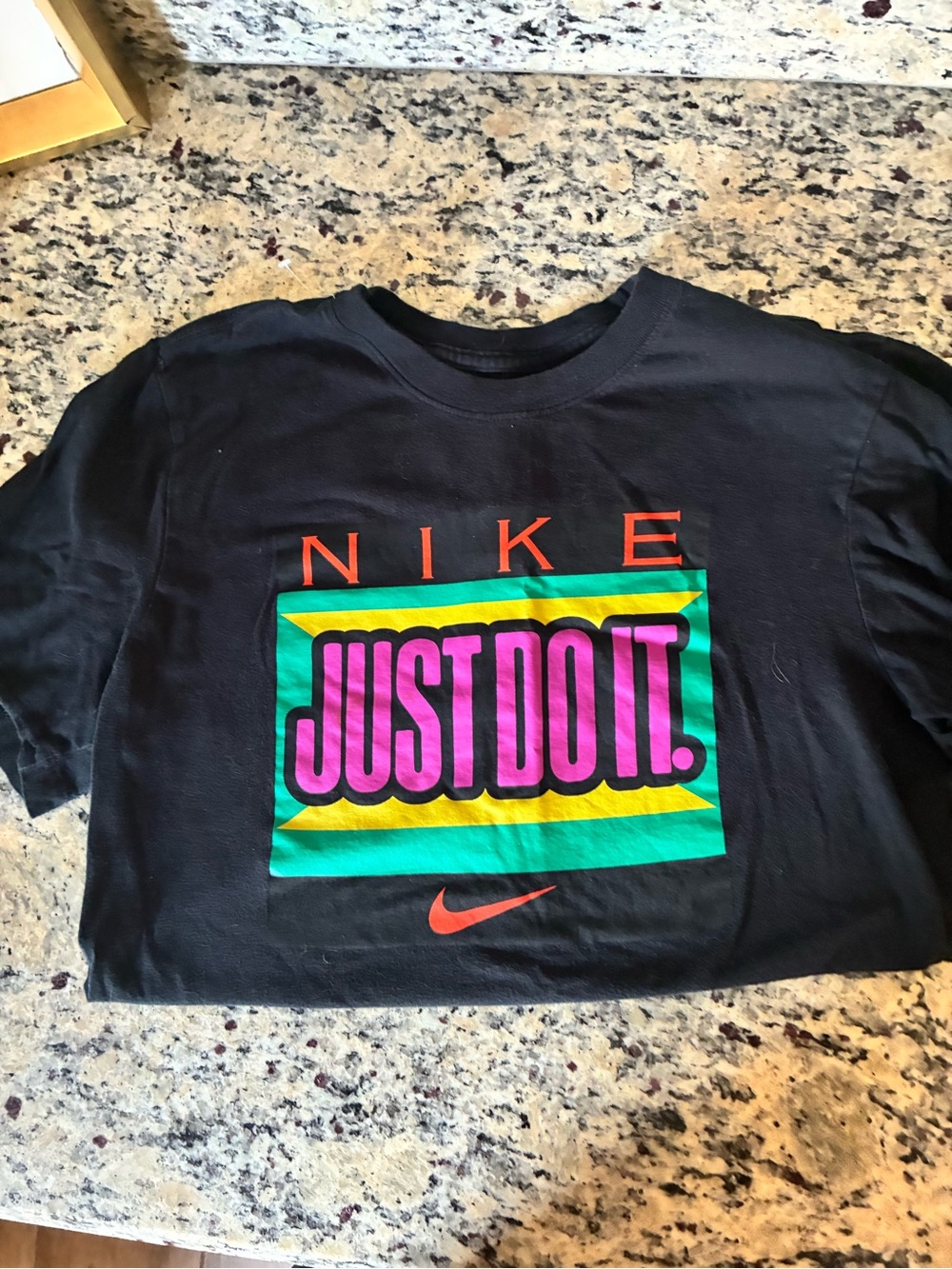 Nike Black Tee with Pink, Green & Yellow 'JUST DO IT' Graphic
